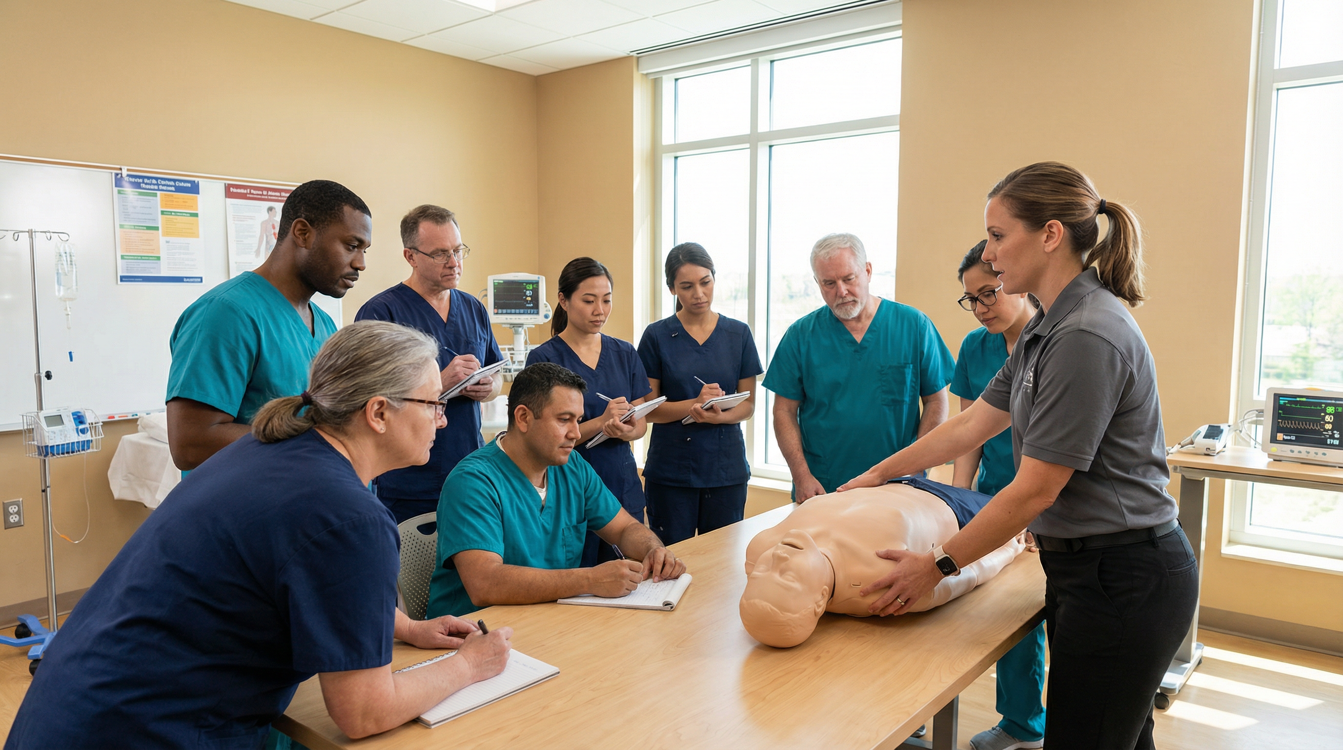 Healthcare workers participating in professional training